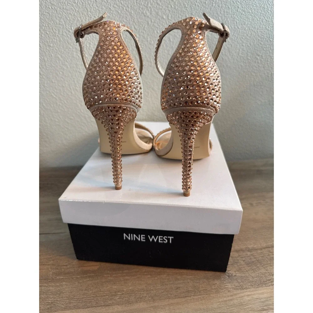 Nine West Toria2 Womens 7M Pink Rhinestone Stiletto Ankle Strap Heels